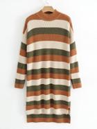 Romwe Block Striped High Low Sweater Dress