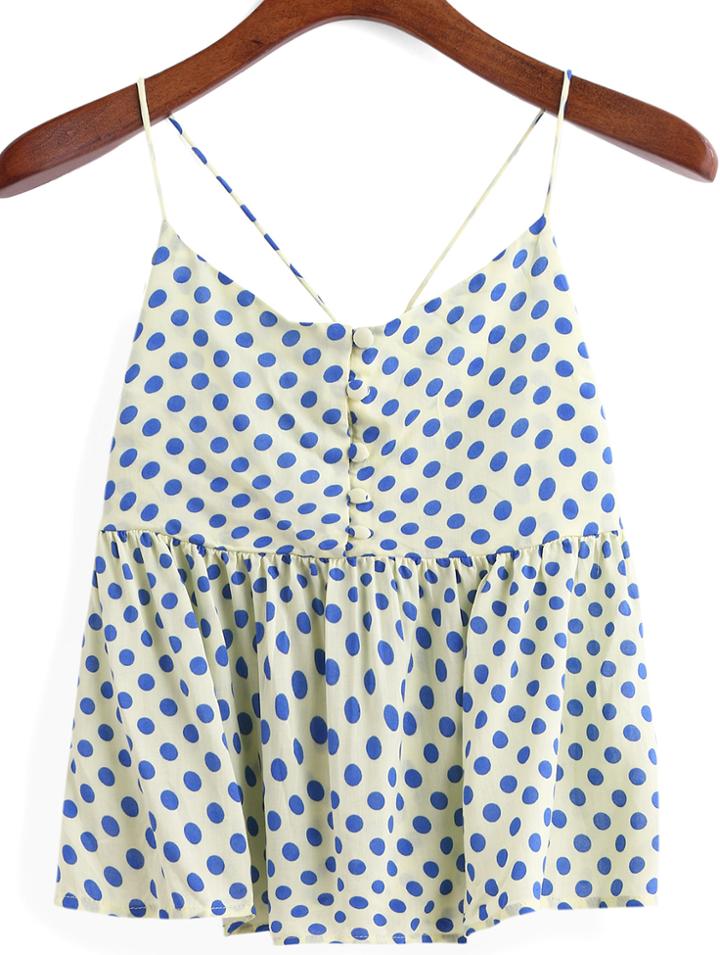 Romwe Spaghetti Strap Polka Dot Yellow Cami Top