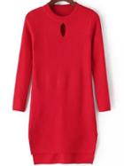 Romwe Dip Hem Keyhole Red Sweater Dress