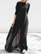 Romwe Black Chiffon Maxi Shirt Dress