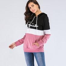Romwe Kangaroo Pocket Color-block Letter Hoodie