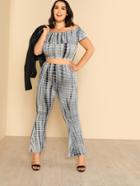 Romwe Tie Dye Flounce Bardot Top & Pants Set