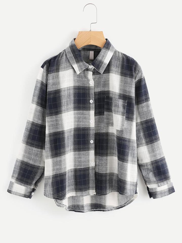 Romwe Chest Pocket Plaid Shirt