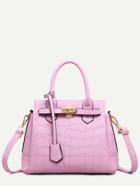 Romwe Pink Crocodile Embossed Tote Bag With Strap