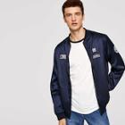 Romwe Guys Patched Detail Satin Bomber Jacket