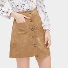 Romwe Button Through Pocket Detail Corduroy Skirt