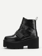 Romwe Double Buckle Front Pu Wedge Boots