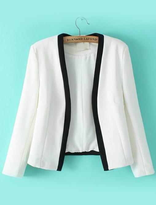 Romwe Contrast Trims Crop White Blazer