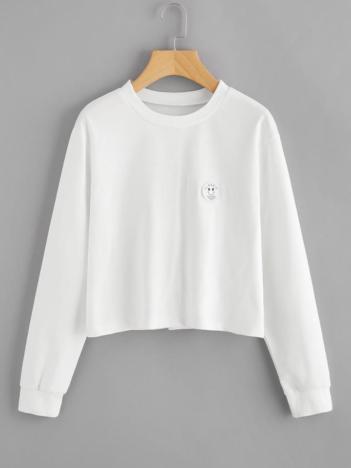 Romwe Smile Patch Long Sleeve Sweatshirt