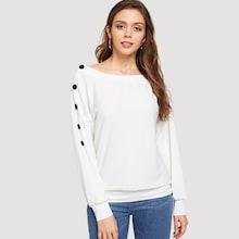Romwe Button Decoration Solid Sweatshirt