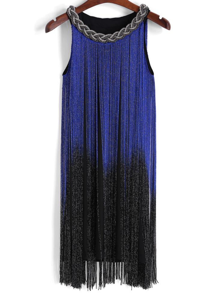 Romwe With Tassel Ombre Blue Dress
