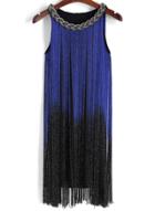 Romwe With Tassel Ombre Blue Dress