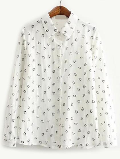 Romwe Leaves Print White Blouse