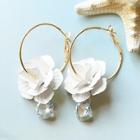 Romwe Floral & Rhinestone Hoop Earrings