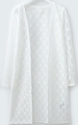 Romwe Long Sleeve Lace White Top