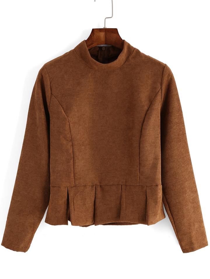 Romwe Mock Neck Flapper Blouse With Zipper