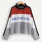 Romwe Plus Heathered Grey Panel Colorblock Letter Pullover