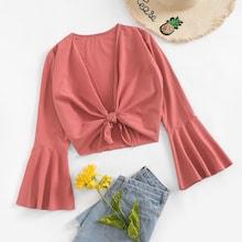 Romwe Fluted Sleeve Solid Top