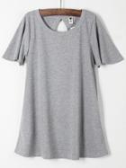 Romwe Ruffle Sleeve Keyhole Grey T-shirt