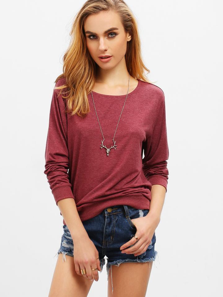 Romwe Wine Red Basic Tee