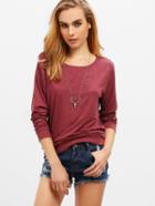 Romwe Wine Red Basic Tee