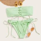 Romwe Lace-up Top With Tie Side Bikini Set