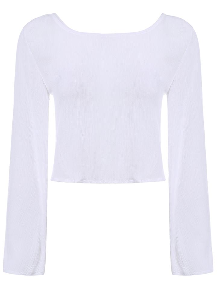 Romwe Bell Sleeve Open Back Knotted T-shirt