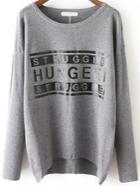 Romwe High Low Letter Print Grey Sweater