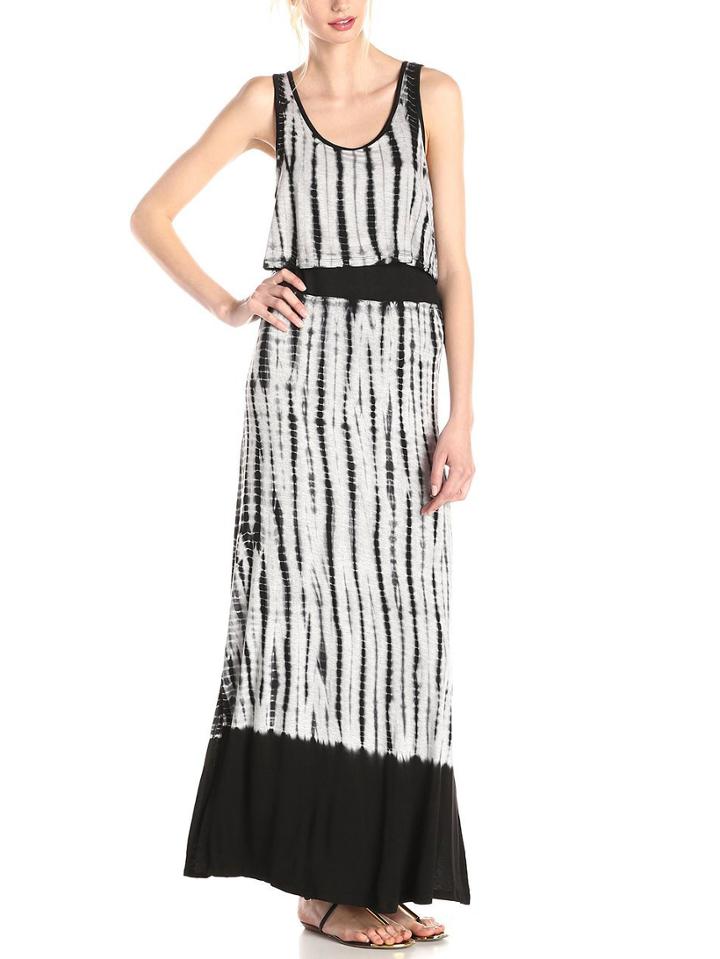 Romwe Black White Tie Dye Print Layered Tank Dress