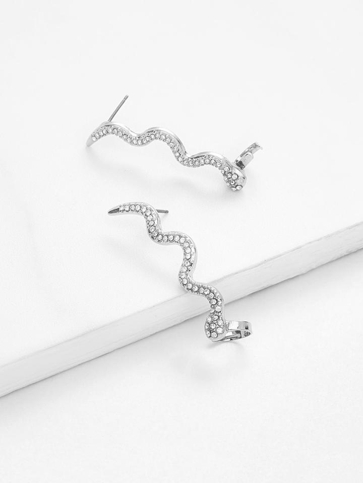 Romwe Rhinestone Decorated Wave Design Ear Cuff
