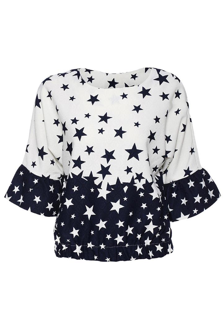 Romwe Star Print Blue Sweatshirt