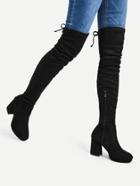 Romwe Tie Back Over The Knee Heeled Boots