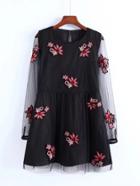Romwe Embroidery Flower Mesh Dress