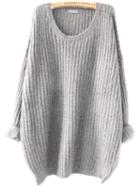 Romwe Grey Drop Shoulder Textured Sweater