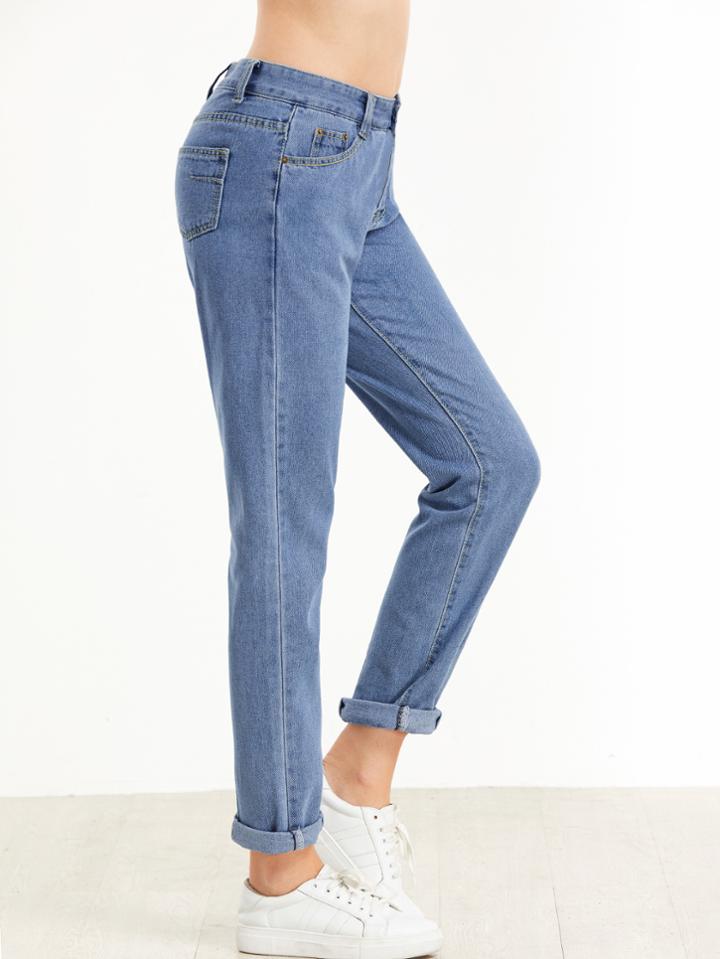 Romwe Blue Rolled Hem Ankle Jeans