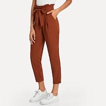 Romwe Ruffle Detail Belted Pleated Pants