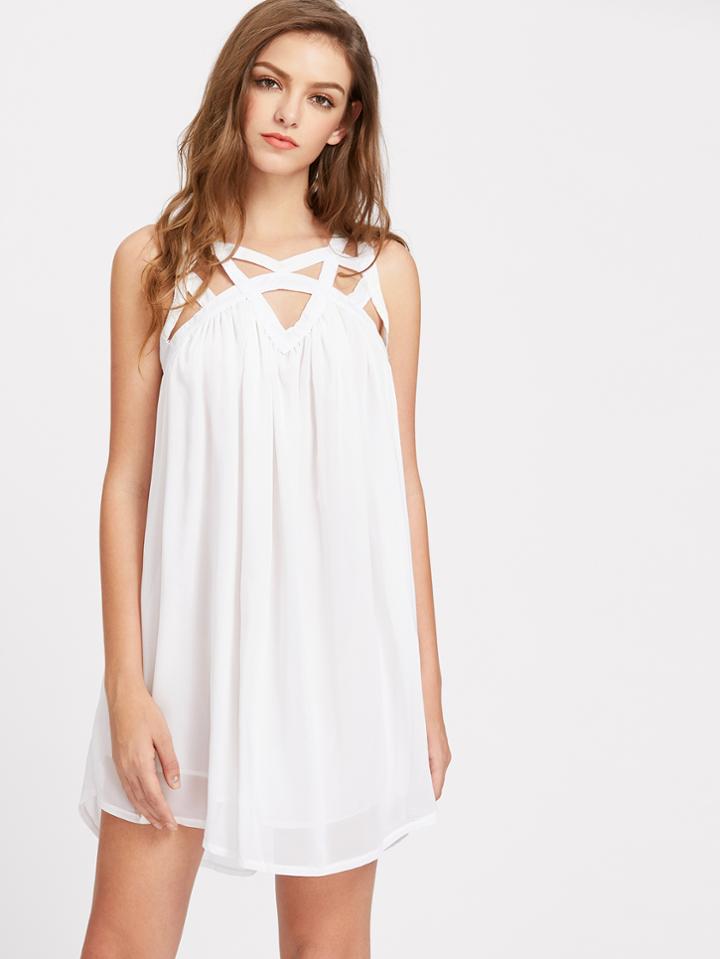 Romwe Cut Out Neckline Chiffon Dress