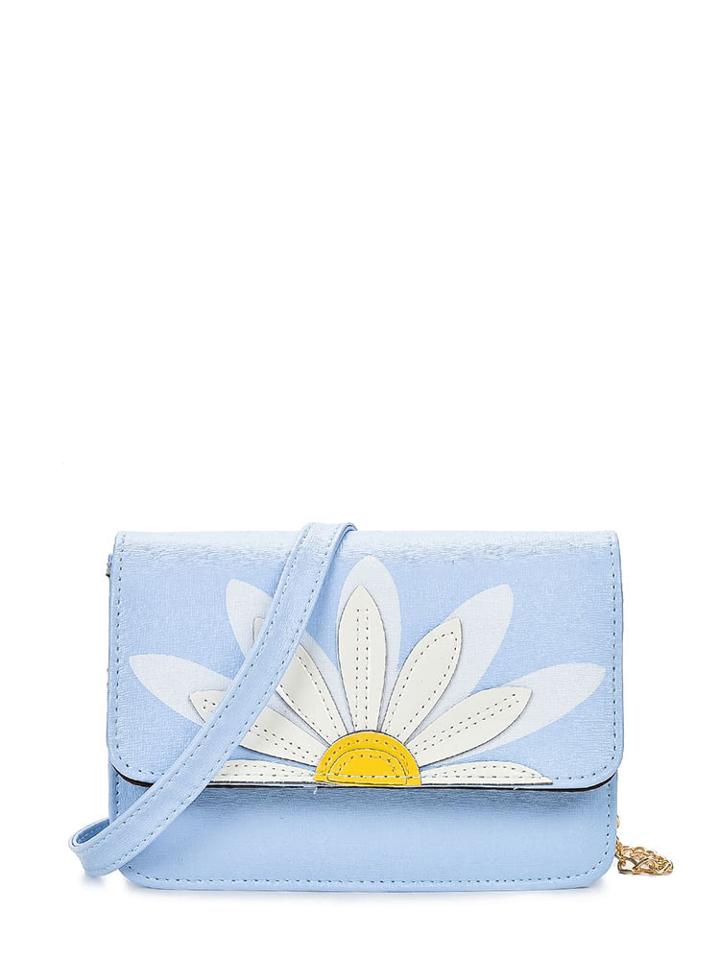 Romwe Daisy Patch Pu Flap Bag