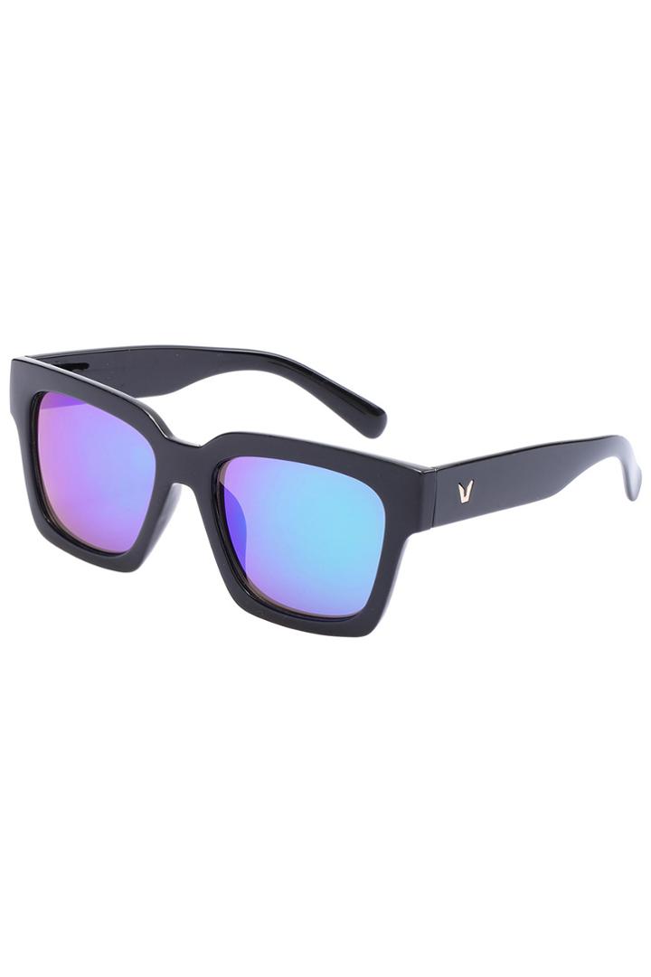 Romwe Romwe Blue Lenses Black Square Frame Sunglasses