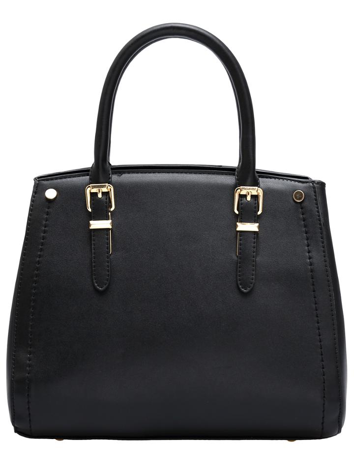 Romwe Black Belt Buckle Zipper Pu Bag