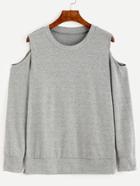 Romwe Light Grey Long Sleeve Open Shoulder T-shirt