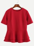 Romwe Red Zip Back Layered Peplum Top