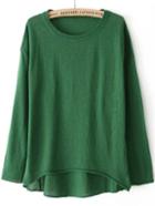 Romwe Dip Hem Knit Green Sweater