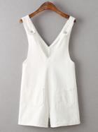 Romwe White Double V Pocket Button Jumpsuit