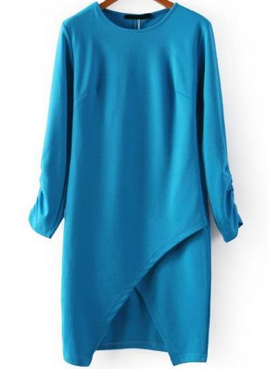 Romwe Half Sleeve Hollow Bodycon Blue Dress