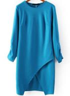 Romwe Half Sleeve Hollow Bodycon Blue Dress