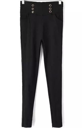 Romwe High Waist With Buttons Slim Black Legging