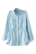 Romwe Drawtring Pocketed Sheer Blue Coat