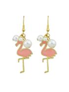 Romwe Enamel Simulated-pearl Flamingo Dangle Earrings