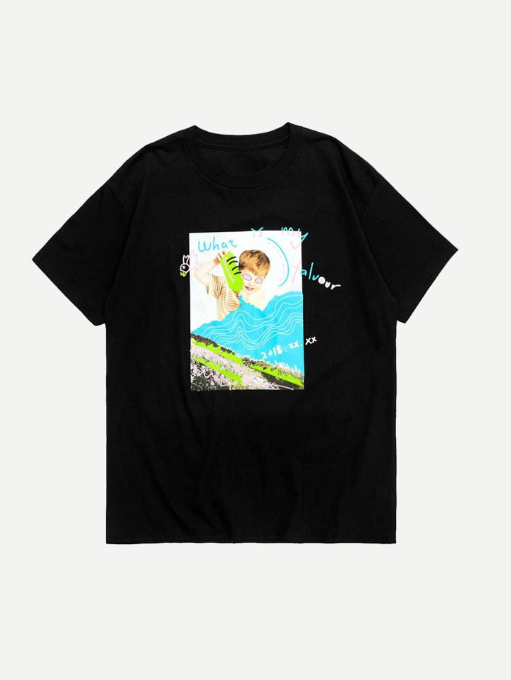 Romwe Men Creative Doodle Graphic Tee